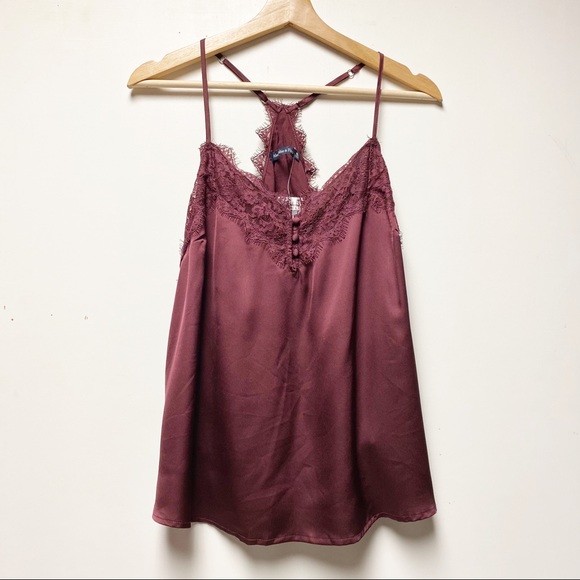 Abercrombie & Fitch Tops - Abercrombie & Fitch Plum Lace Trim Silky Camisole